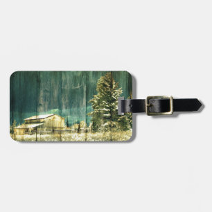 Etiqueta De Bagagem Cabine de cabana de madeira de galhardetes, verde