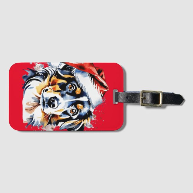 Etiqueta De Bagagem Cachorrinho fofo de Natal (Frente Horizontal)