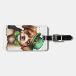 ETIQUETA DE BAGAGEM CACHORRO ADORÁVEL COM CHAPÉU VERDE IRLANDÊS