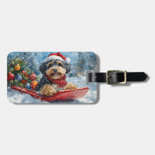 Etiqueta De Bagagem Cachorro Bernedoodle no Trenó Deixe Nevar Natal