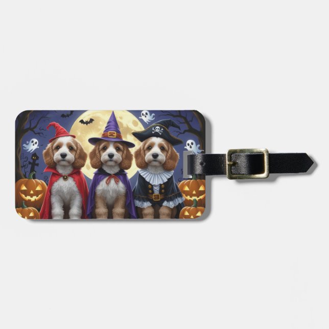 Etiqueta De Bagagem Cachorro Cachorro Pumpkin Halloween Engraçado (Frente Horizontal)