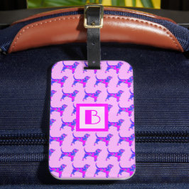 Etiqueta De Bagagem Cachorro Cachorro Rosa e Silhueta Azul Monograma