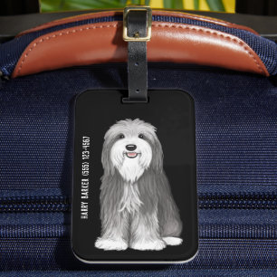 Etiqueta De Bagagem Cachorro de desenho animado Collie Barbudo Fofo