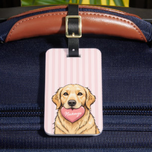 Etiqueta De Bagagem Cachorro Fofo Personalizado com Coração Rosa