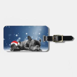 Etiqueta De Bagagem Cachorro francês de Natal Cachorros de neve santa