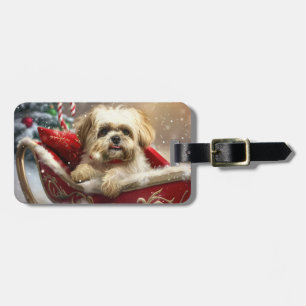 Etiqueta De Bagagem Cachorro Malti Tzu Festa de Natal