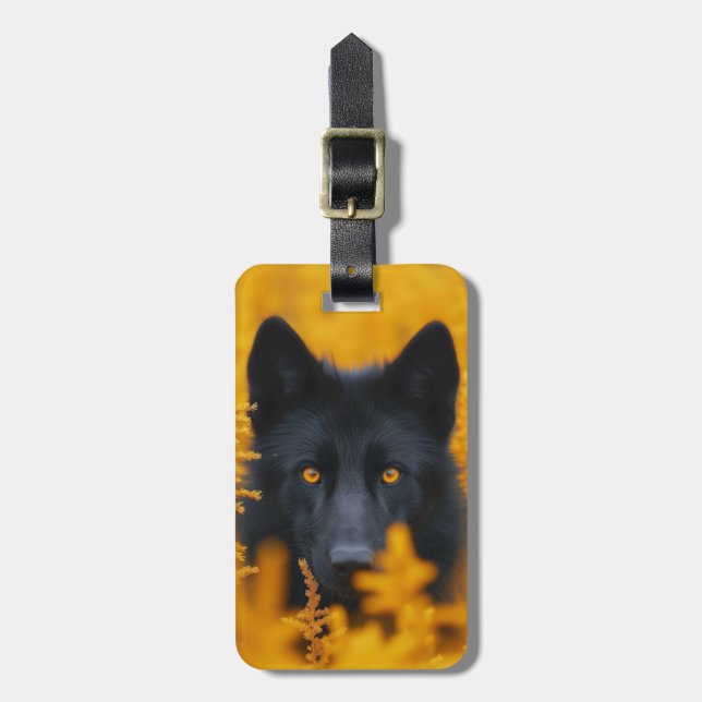 Etiqueta De Bagagem Cachorro Negro com Olhos Ouro Incríveis (Frente Vertical)