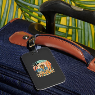 Etiqueta De Bagagem Cachorro Surfista Praia Retro Verão
