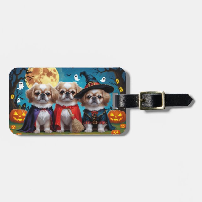 Etiqueta De Bagagem Cachorros Pekingeses Pumpkin Halloween Engraçado (Frente Horizontal)