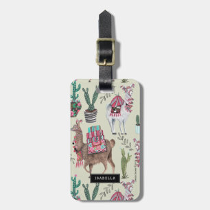 Etiqueta De Bagagem Cactus de Llamas verdes da Moda   Viagem férias