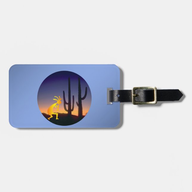 Etiqueta De Bagagem Cactus e Kokopelli Round (Frente Horizontal)