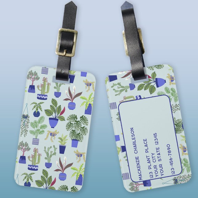 Etiqueta De Bagagem Cactus Succulent (Cactus, succulent and housepant pattern personalized  luggage tag for indoor gardeners)
