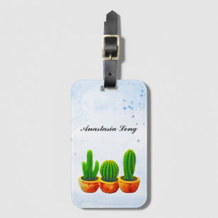 Etiqueta De Bagagem Cactus Verde Azul, Doce