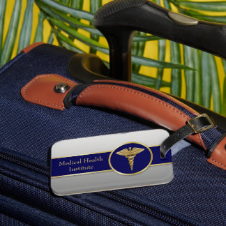 Etiqueta De Bagagem Caduceu Médico Profissional Azul Dourado