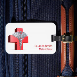 Etiqueta De Bagagem Caduceus 3D Silver Vermelho Cruzado