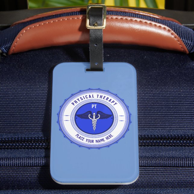 Etiqueta De Bagagem Caduco de Terapia Física Azul Personalizado (Frente Insitu 2)