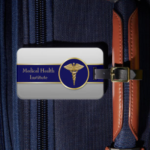 Etiqueta De Bagagem Caduco Médico Profissional Dourado Azul