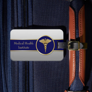 Etiqueta De Bagagem Caduco Médico Profissional Dourado Azul