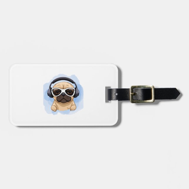 Etiqueta De Bagagem Cães com Fones de ouvido 2 (Frente Horizontal)