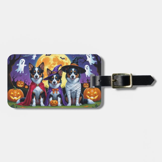 Etiqueta De Bagagem Cães Kelpies Australianos Pumpkin Halloween Engraç (Frente Horizontal)