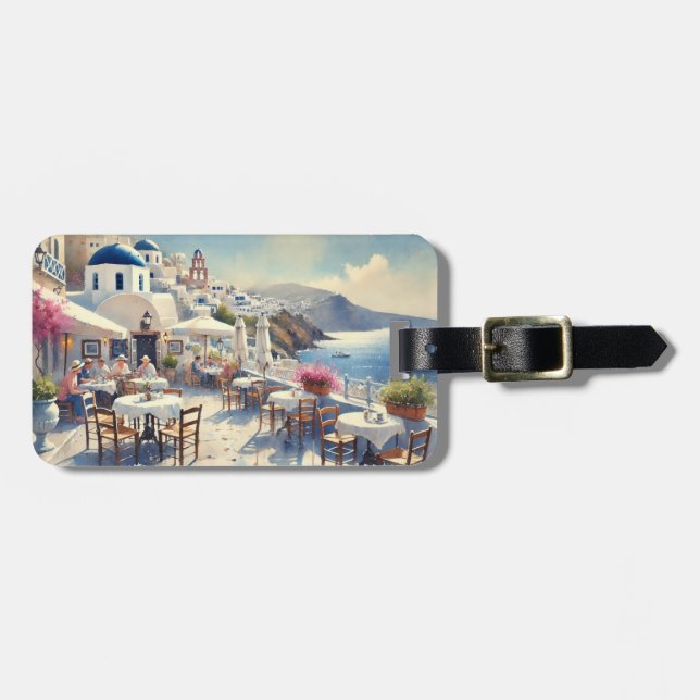 Etiqueta De Bagagem Café em Santorini (Frente Horizontal)