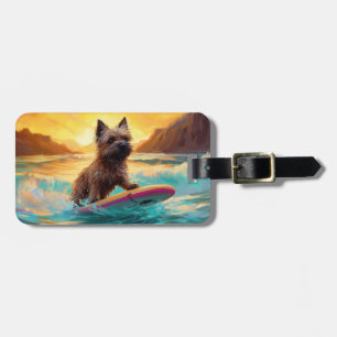 Etiqueta De Bagagem Cairn Terrier Beach Surfing Painting