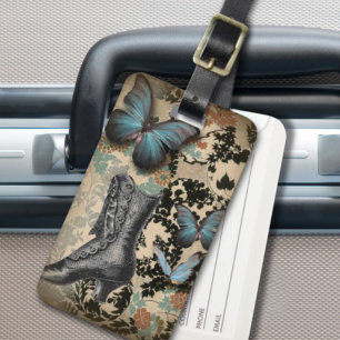 Etiqueta De Bagagem calçado vitoriano da borboleta floral steampunk