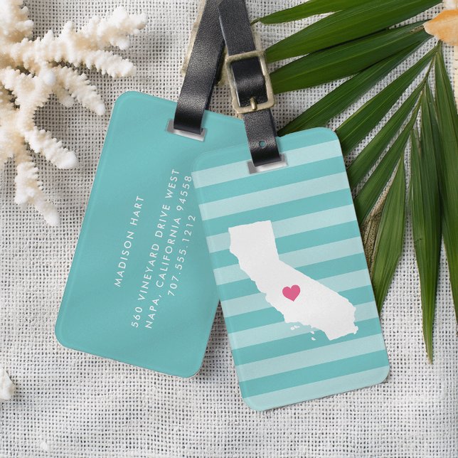 Etiqueta De Bagagem California Heart | Estado de origem (Criador carregado)