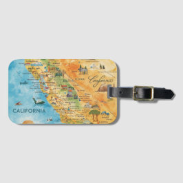 Etiqueta De Bagagem California Illustrated Watercolor Map Art