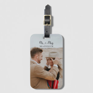 Etiqueta De Bagagem Caligrafia de Foto de Casamento Personalizada