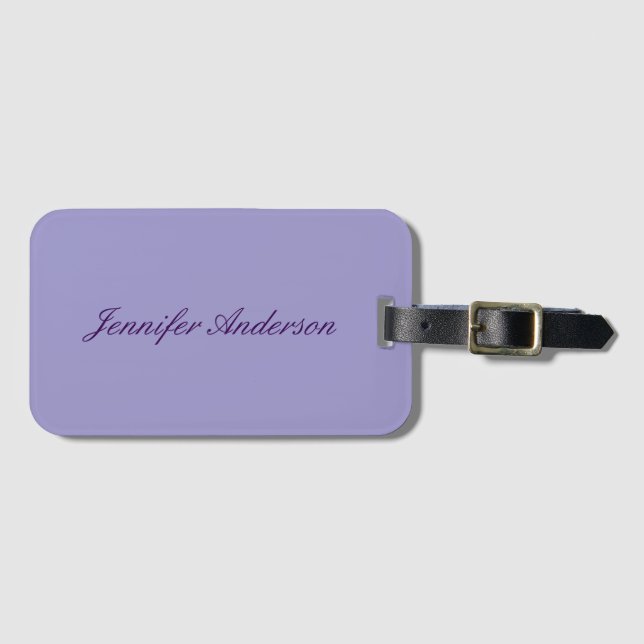 Etiqueta De Bagagem Caligrafia Pastel Pale Purple Personalizado (Frente Horizontal)
