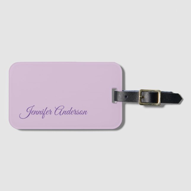 Etiqueta De Bagagem Caligrafia Pastel Thistle Pink Nome Personalizado (Frente Horizontal)