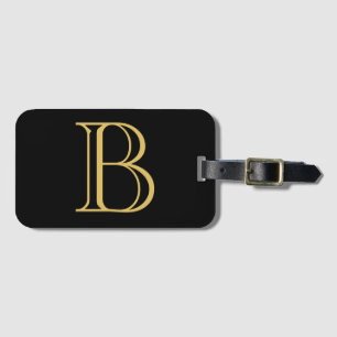 Etiqueta De Bagagem Caligrafia Profissional de Monograma Dourado Preto