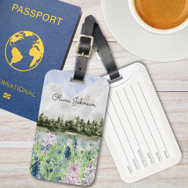 Etiqueta De Bagagem Camada de Flor Púrpura Azul-Cor-de-Água na Montanh