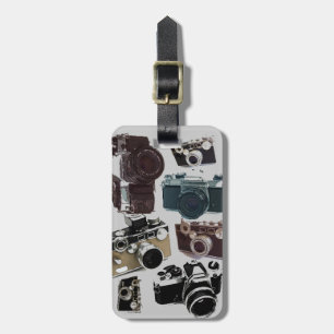 Etiqueta De Bagagem câmera retro afligida da fotografia do fotógrafo