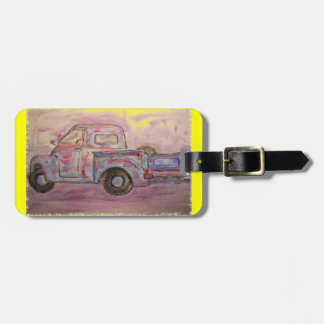 Etiqueta De Bagagem caminhão antigo azul patina