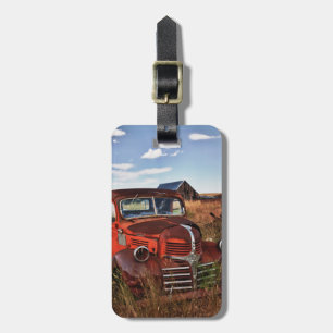 Etiqueta De Bagagem Caminhão Dodge laranja enferrujado com fazenda aba