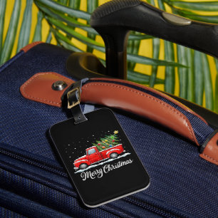 Etiqueta De Bagagem Caminhão Vermelho Natal Feliz Vintage com Árvore
