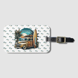 Etiqueta De Bagagem caminhão vintage tropical/havaiano de surf