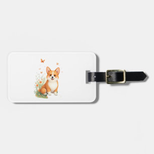 Etiqueta De Bagagem Camiseta Akita com Flor e Borboleta