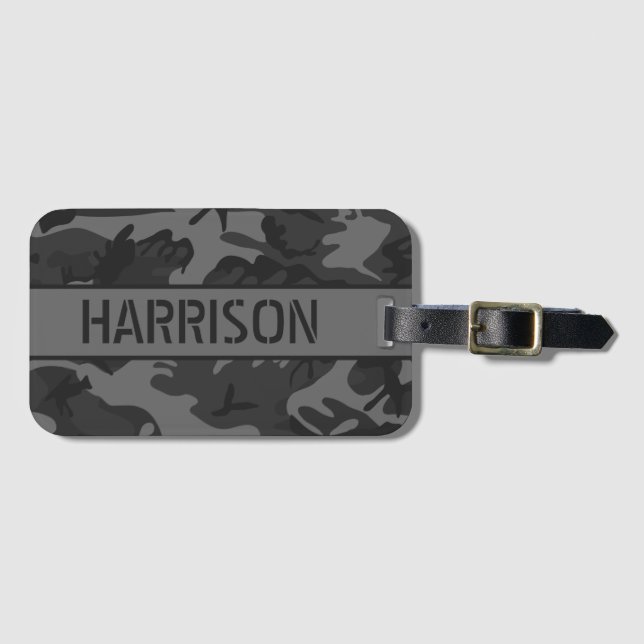 Etiqueta De Bagagem Camo Cinza Personalizado (Frente Horizontal)