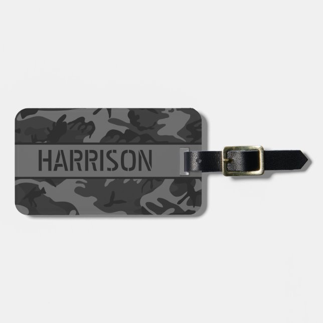 Etiqueta De Bagagem Camo Cinza Personalizado (Frente Horizontal)
