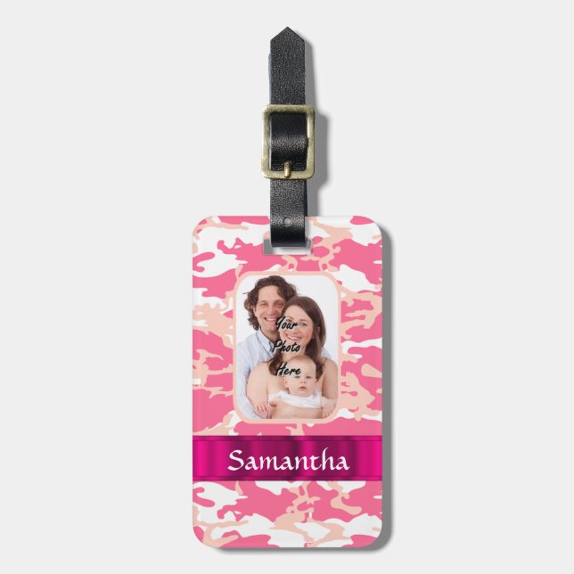 Etiqueta De Bagagem Camo cor-de-rosa (Frente Vertical)