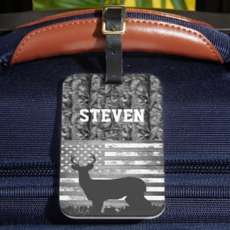 Etiqueta De Bagagem Camo Deer Hunting Name Men Sports Buck America