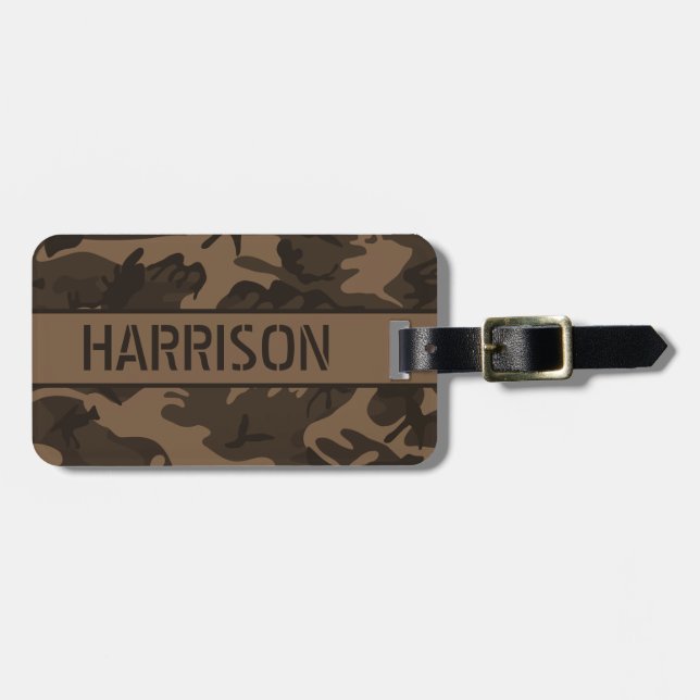 Etiqueta De Bagagem Camo Marrom Personalizado (Frente Horizontal)