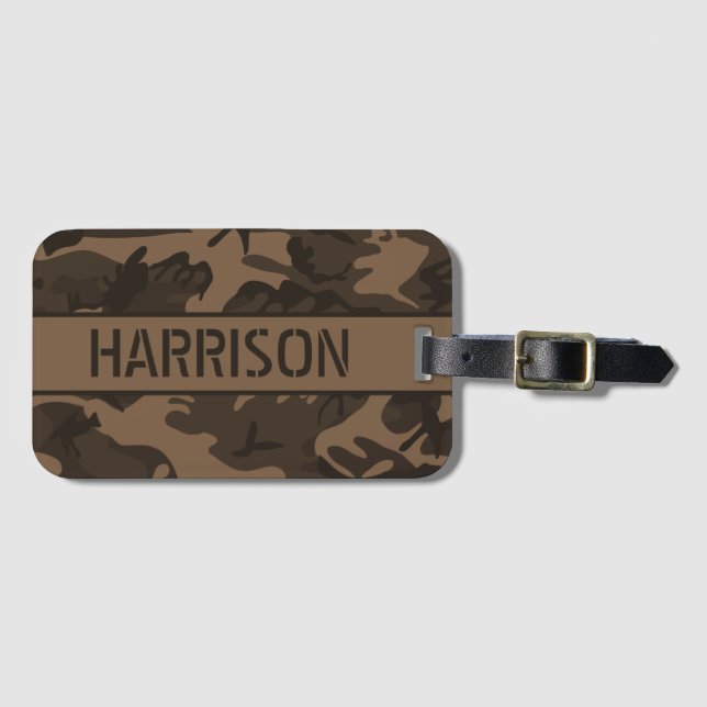 Etiqueta De Bagagem Camo Marrom Personalizado (Frente Horizontal)