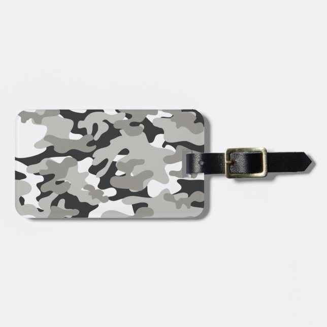 Etiqueta De Bagagem Camo Preto e Cinza (Frente Horizontal)