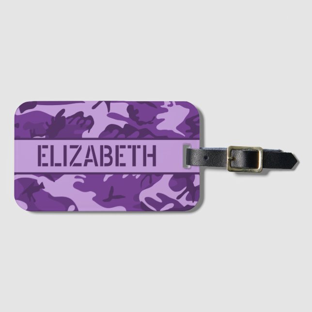 Etiqueta De Bagagem Camo Roxo Personalizado (Frente Horizontal)