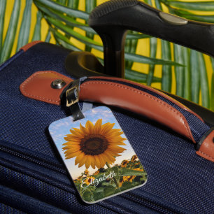 Etiqueta De Bagagem Campo de girassol do ouro - Nome personalizado Via