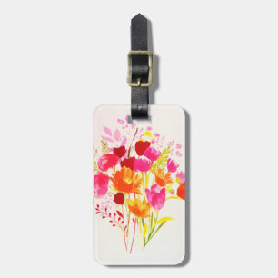 Etiqueta De Bagagem Campo Floral Rosa Água-forte Pêssego